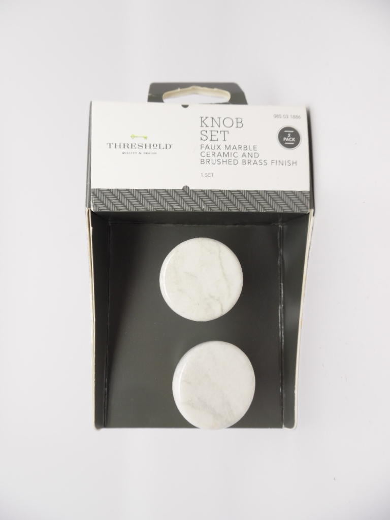 Threshold Knob Set Faux Marble Ceramic And Brushed Brass Finish New
