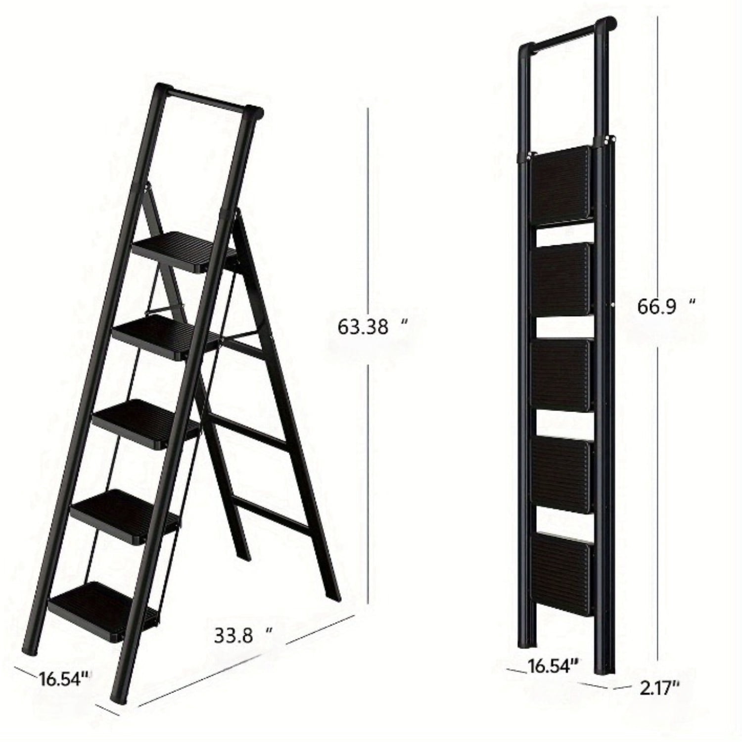 Alvantor 5 Step Folding Ladder, Lightweight Folding Step Stool with Wide Anti-Slip Pedal and Top Handrail for Home & Kitchen, 330lb Capacity