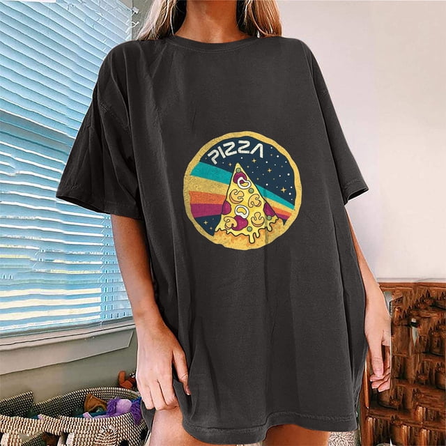 SMihono Hauts pour Femmes Été Décontracté Manches Courtes Imprimé Pizza T-shirt Oversize