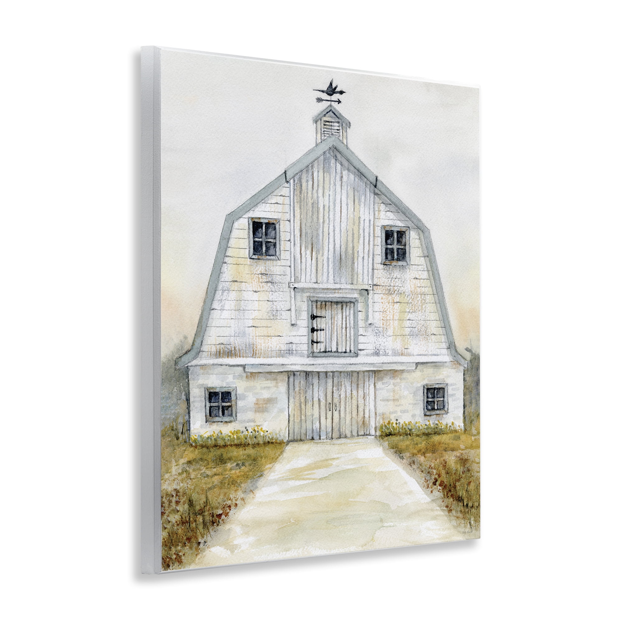 Stupell Industries White Barn Grey Trim Landscape Painting Unframed Art Print Wall Art, 11 x 14