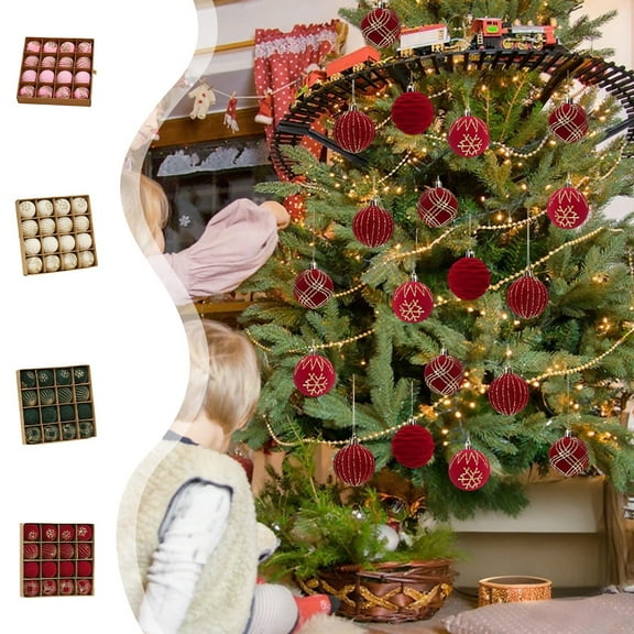 Fwttom Christmas Balls Ornaments, 12 pcs Gold-Trimmed Christmas Ornaments Set, Flocked Christmas Shatterproof Balls Velvet Ornaments for Christmas Tree Holiday Party, 2.36"