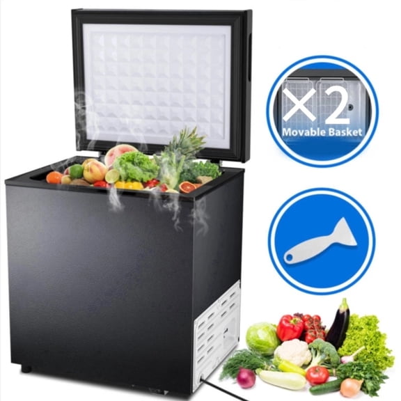 Auseo 2.5 cu. ft. Chest Freezer with 2 baskets Free Standing Top open Door Deep Compact Freezer Suitable for Home/RV/Kitchen/Office-Black
