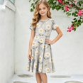 thumbnail image 3 of Abcomgle Girls Summer Dresses Size 7-8 Casual A-Line Short Sleeve Midi Dress Daisy Floral Print Flare Crew Neck Swing Sundresses with Pockets for 4-14t Kids, 3 of 5