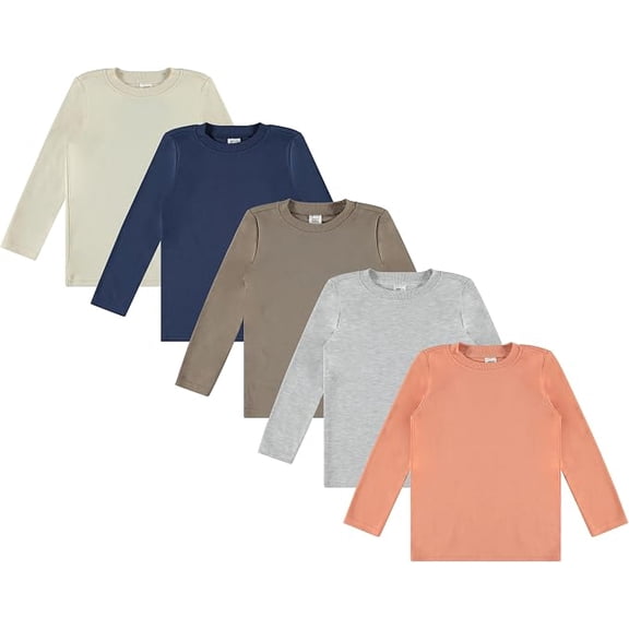 Cudlie 5-Pack Toddler Boys’ Solid Long Sleeve Tees– Five Timeless Cotton Blend Crewnecks in Rich, Modern Colors. Sizes 2T–4T