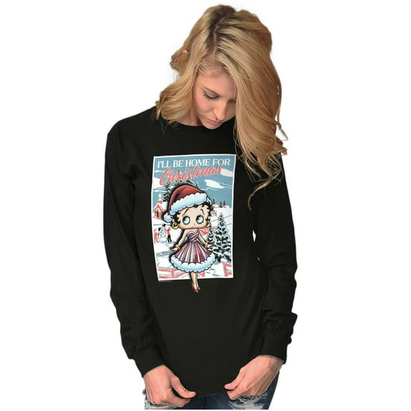 Betty Boop Be Home For Christmas Women's Long Sleeve T Shirt Brisco Brands S