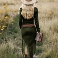 thumbnail image 4 of SMihono Women's Western Cowgirl Suede Dress Vintage Long Sleeve Slim Fit Midi Dress V Neck Zip up Irregular Tassels Dresses Army Green XXL, 4 of 5