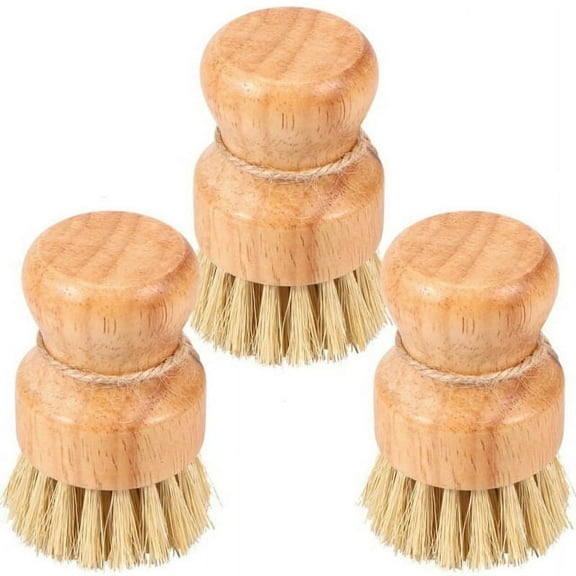 Txkrhwa 3 Packs Wooden Dish Brush, Natural Bamboo Dish Scrub Brush, Sisal Bristles Dish Scrubber Brush, Kitchen Scrub Brush with Handle and Hanging Rope for Cleaning