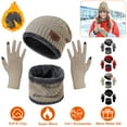 thumbnail image 3 of TeqHome Winter Knit Beanie Hat Neck Warmer Scarf and Touch Screen Gloves Set 3 Pcs Fleece Lined Skull Cap for Men Women (2 Set, Beige), 3 of 12