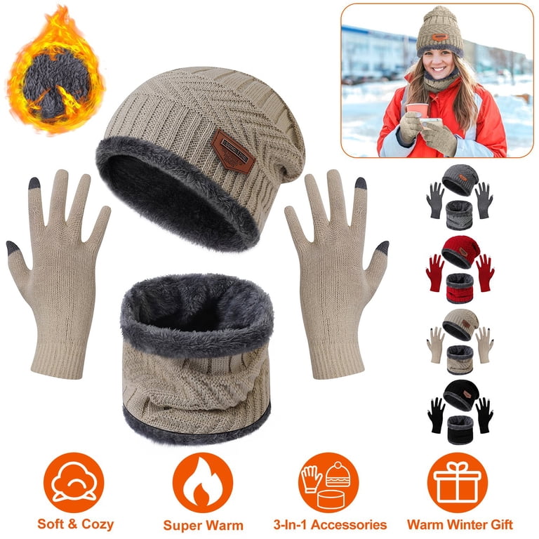 Womens Acrylic Winter Gift Set Scarf Beanie Glove Soft Warm Cozy Winter Hat Scarf Gloves and Ear Warmer, Warm Knit Beanie Hat  main image 4
