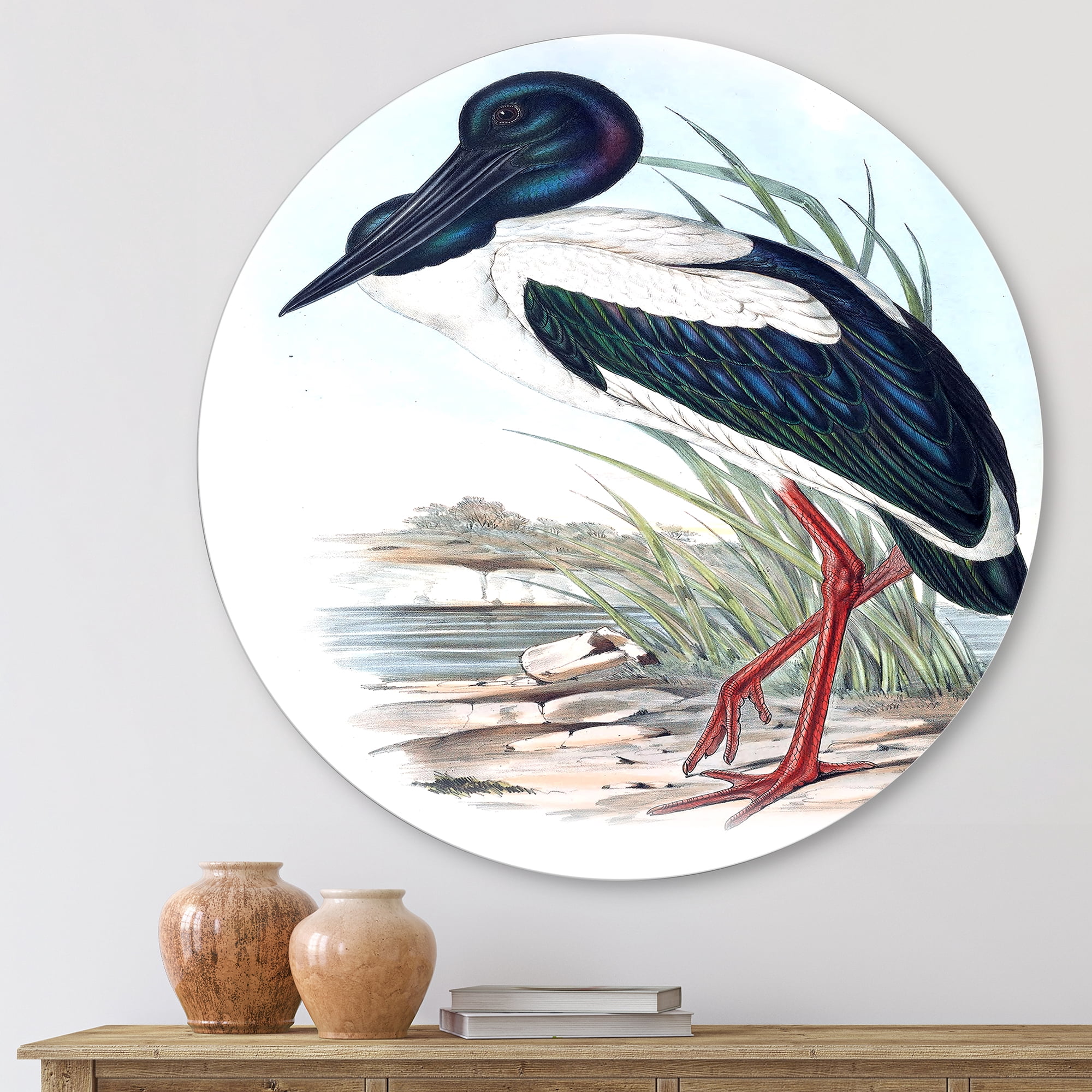 Designart 'Australian Vintage Birds I' Traditional Circle Metal Wall Art 23x23 - Disc of 23