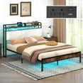 thumbnail image 1 of Gymax Queen Size Bed Frame w/ LED Light & Charging Station Heavy Duty Metal Platform Bed, 1 of 9
