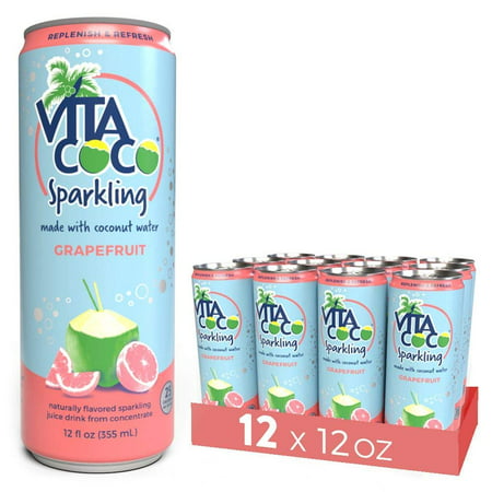 Vita Coco Sparkling Coconut Water, Grapefruit - Low Calorie Naturally Hydrating Electrolyte Drink - Smart Alternative to Juice, Soda, and Seltzer - Gluten Free - 12 Ounce (Pack of