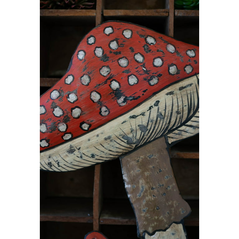 Kalalou Inc Set of Three Painted Wooden Mushrooms