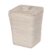 KOUBOO La Jolla 2 Gallon Handwoven Rattan Wastebasket with Lid, White