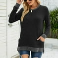 thumbnail image 7 of Odeerbi Shirts for Women Round Neck Color Matching Pocket Recreational Long Sleeve Tops Black, 7 of 7