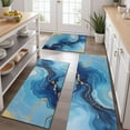 thumbnail image 2 of Blue Marble Gold Line Pattern Kitchen Rugs Sets Of 3,Kitchen Runner Rugs Non Skid Washable,Decorative Kitchen Floor Mats for Kitchen,Sink,Laundry,17"x30"+ 17"x47" + 17"x59", 2 of 6