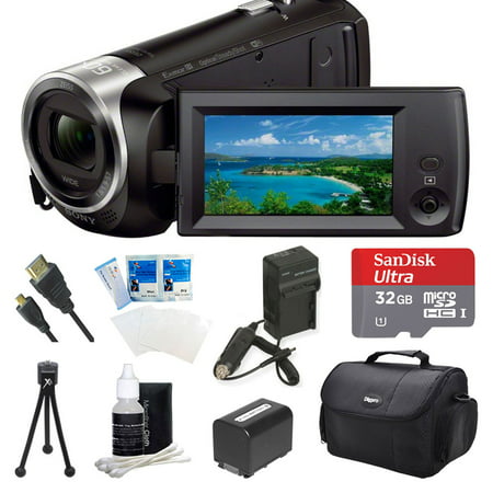 Sony HDR-CX440 HDR-CX440/B CX440 Full HD 60p Camcorder - Black Ultimate Bundle w/ 32GB MicroSDHC Memory Card, Spare High Capacity Battery, AC/DC Charger, Table top Tripod, Deluxe Case, and much (Top Best Camera Brands)