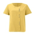 thumbnail image 7 of Conairie Women Linen Shirts Solid Short Sleeve Regular Fit Crew Neck Button Shirt Comfortable Soft Classic Dressy Casual Tee Light Yellow M, 7 of 7