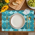 thumbnail image 4 of Green Placemats Set of 4, Modern Geometric Fish Scale Abstract Moroccan Placemats for Dining Table, Place Mats for Kitchen Tabletop, Waterproof Wipeable Dining Table Mats Set, 4 of 9
