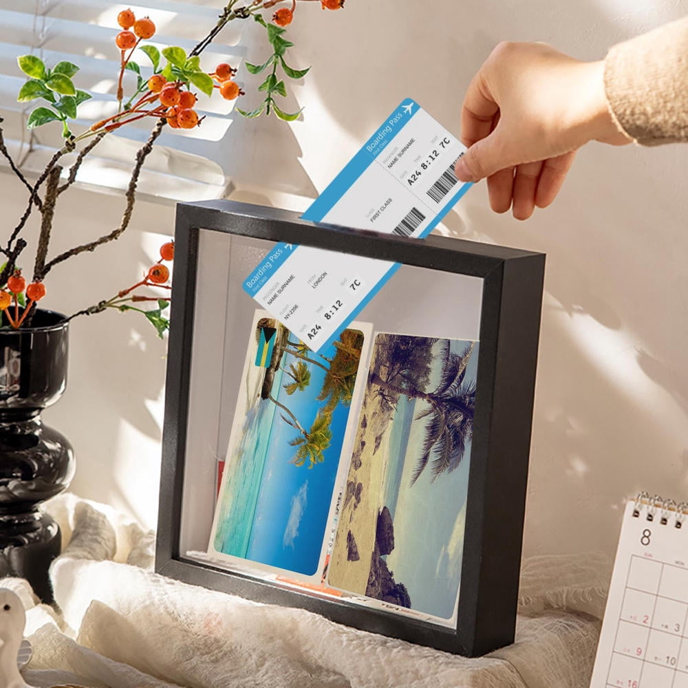 Ksruee Memories Frame Boxes Small Memories Box Travel Keepsake Box Travel Tickets Box Travel Collection Box Top Loading Shadow Keepsake Travel Box For Postcards Travel Photos excitement