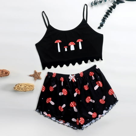

TMOYZQ Women s Sexy Two Piece Silk Satin Pajamas Sets Crimping Hem Printing Camisole V Neck Lingerie Tops and High Elastic Waist Shorts Outfits Nightwear Bralette and Panty Sleepwear Underwear Set