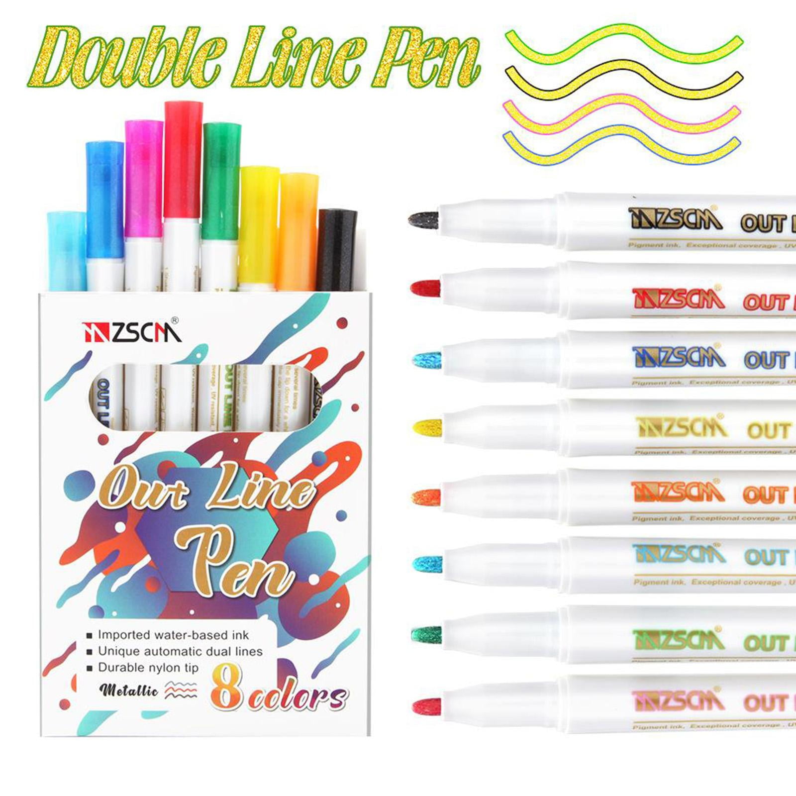 Axioma 2 Sets 8 Colors Self-outline Metallic Markers Dual Line Journal Writing Pen