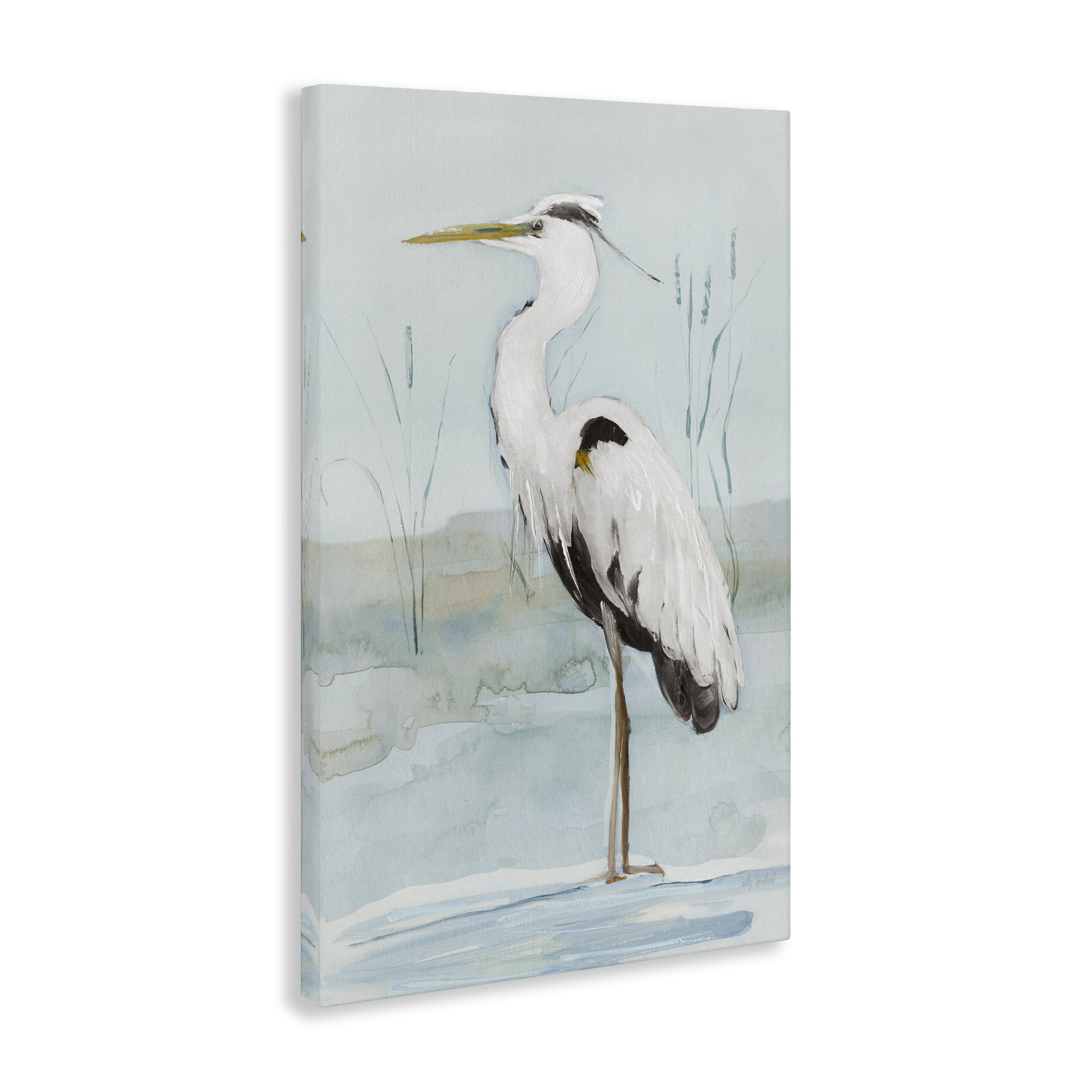 Stupell Industries Standing White Egret Animals Painting Wrapped Canvas Art Print Wall Art, 16 x 24