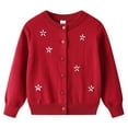 thumbnail image 2 of Ccpelsie Girls Cardigan Button Front Cable Knitted School Uniform Sweater Fall Winter Warm Coats for Little/Big Kids(Red,4-5 Years), 2 of 5