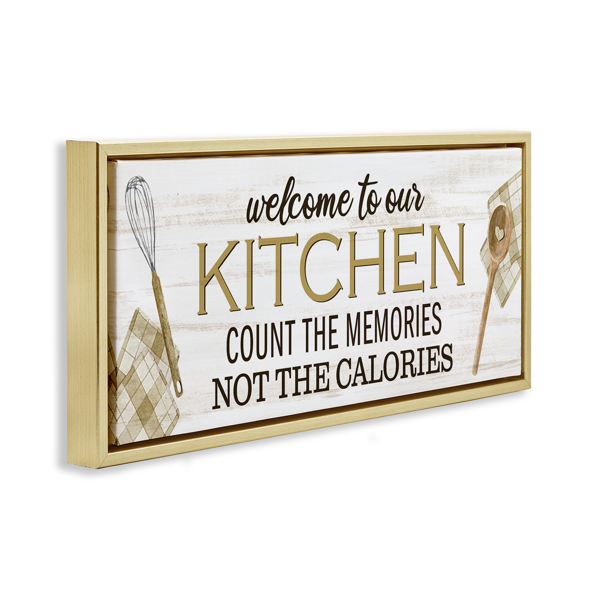 Stupell Industries Count Memories Not Calories Food & Beverage Painting Gold Floater Framed Canvas Art Print Wall Art, 15 x 31