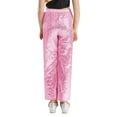 thumbnail image 2 of Jhaoyu Kids Girls Glitter Sequin Elastic Waist Bell Bottom Pants Hip Hop Performance Disco Party Pink 12, 2 of 7