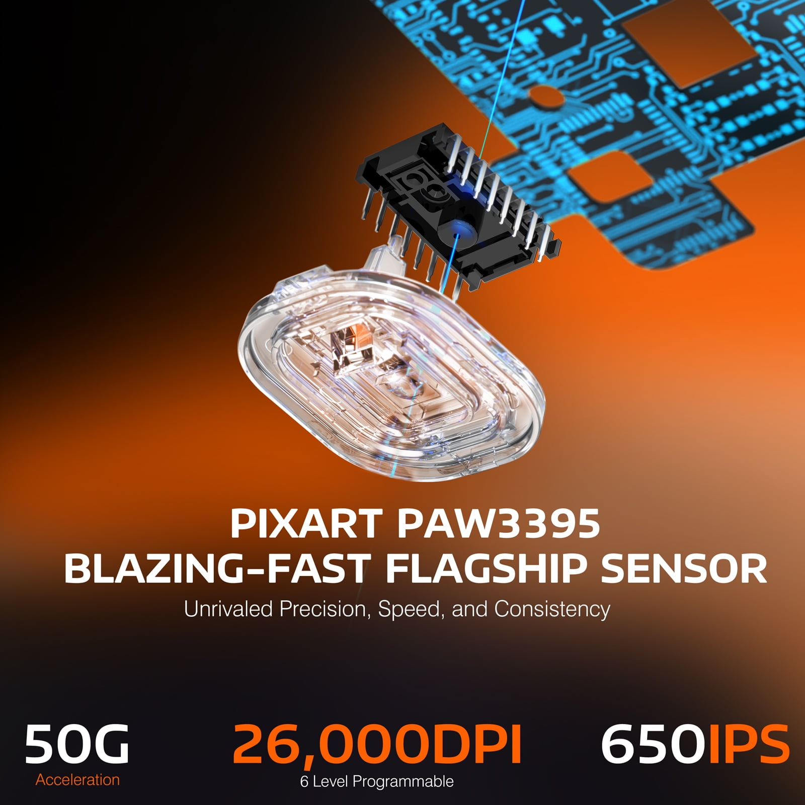 ATTACK SHARK X3 Wireless Gaming Mouse, 49g Ergonomic Design, Tri-Mode Bluetooth/2.4G/USB-C Wired, PAW3395 Optical Sensor, 26000 DPI, Programmable Buttons, for PC/Laptop/Mac, Orange
