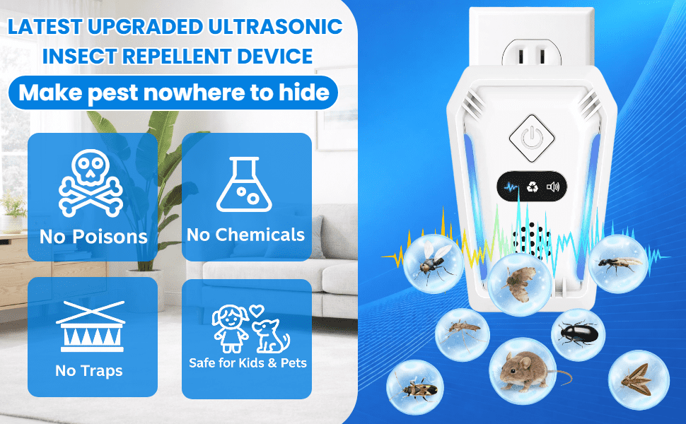 6-Pack 2026 Upgraded Ultrasonic Pest Repeller Plug-in, 3-Mode Indoor Electronic Deterrent for Mice, Rats, Roaches, Spiders, Mosquitoes & Ants