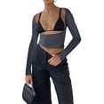 thumbnail image 2 of Seyurigaoka Women's Long Sleeve Cropped Tops Solid Color Round Neck Backless Show Navel T-shirt for Spring Summer, 2 of 5