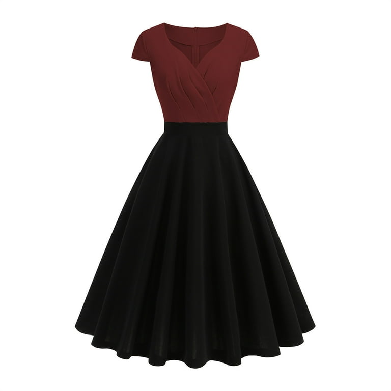 Women's Color Block Rockabilly Dress Vintage Casual Short Sleeve A-line Dresses Prom Party Cocktail Attire for Summer - Walmart.com Women's Color Block Rockabilly Dress Vintage Casual Short Sleeve A-line Dresses Prom Party Cocktail Attire for Summer - Walmart.com