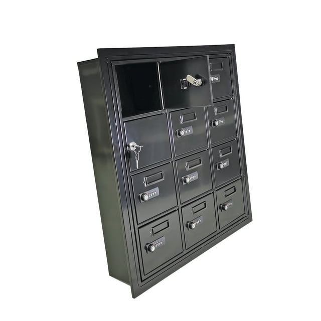 FixtureDisplays® MAKE to ORDER: 3 Month Lead Time Recess Wall Mount Cell Phone Storage Locker, 12 Doors, Front Admin Access, Resettable Combination Locks 23.6" Wide x 5" Deep x 22.6" Tall