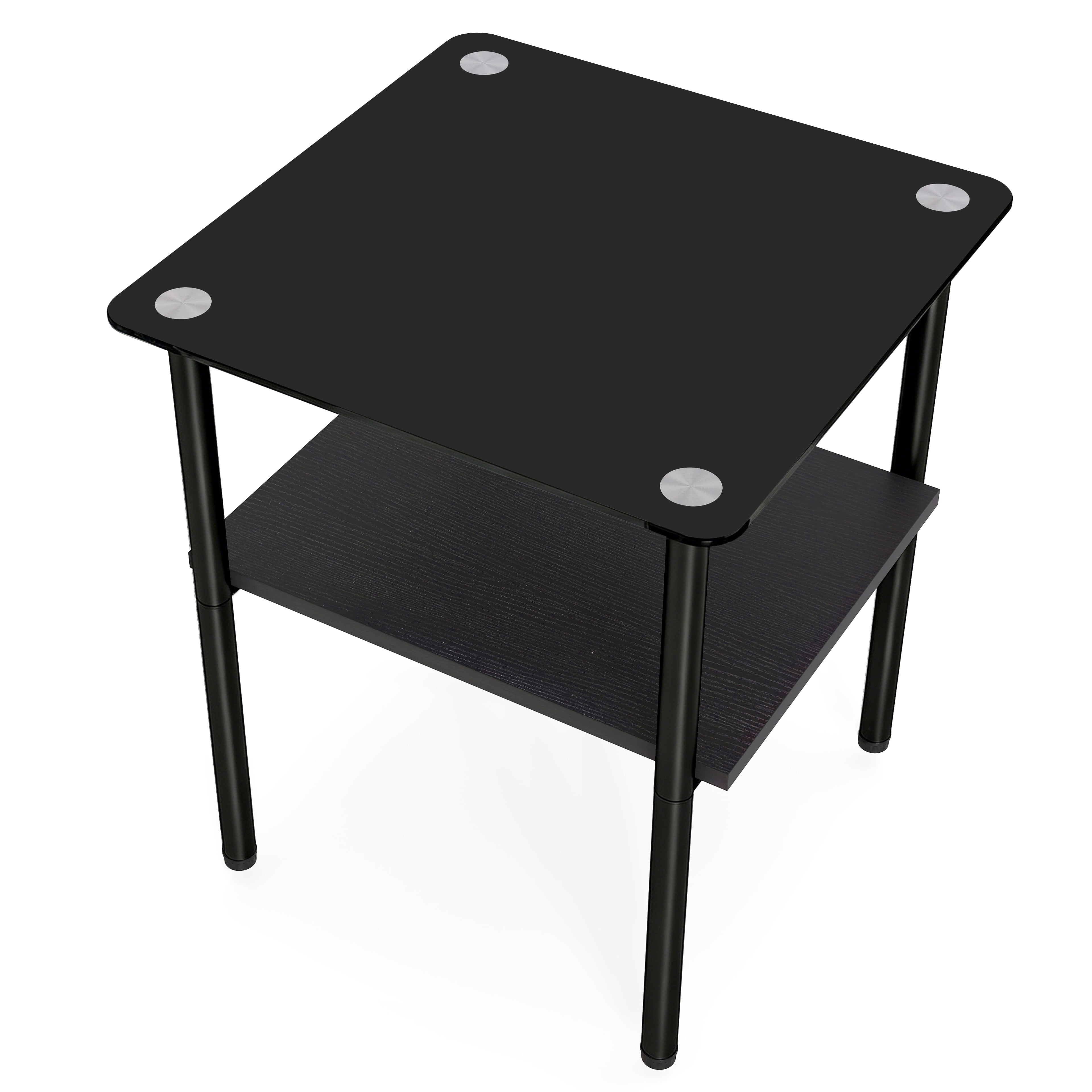 2-piece Modern Rectangular Glass Side Table, Tempered Glass Tabletop, MDF Storage Shelf & Metal Legs, Minimalist Sofa Side Table for Living Room & Bedroom