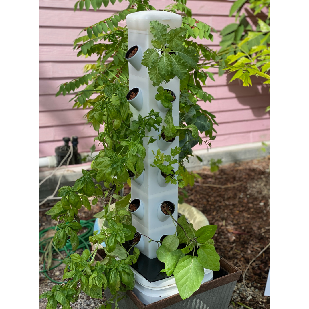 Exo Hydroponics 5 Tier Vertical Garden Planter Tower, Vertical gardening Indoor/outdoor, 20 Stacking Garden Pots, Includes Irrigation Tubing & Water Pump, 100% Money Back Guarantee