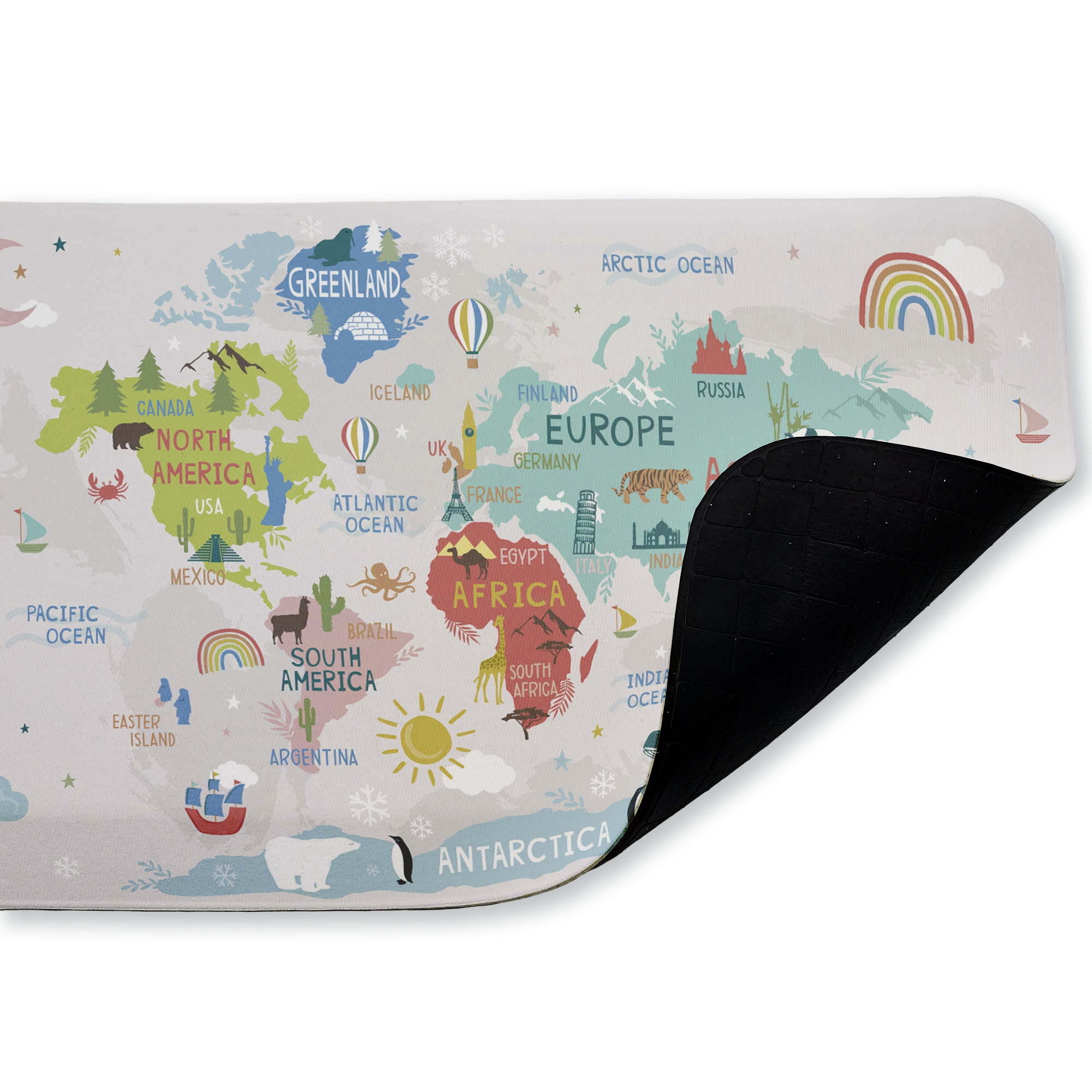 Stupell Industries World Map Animals Diagram Printed Anti-Fatigue Floor Mat, design by Lisa Perry Whitebutton