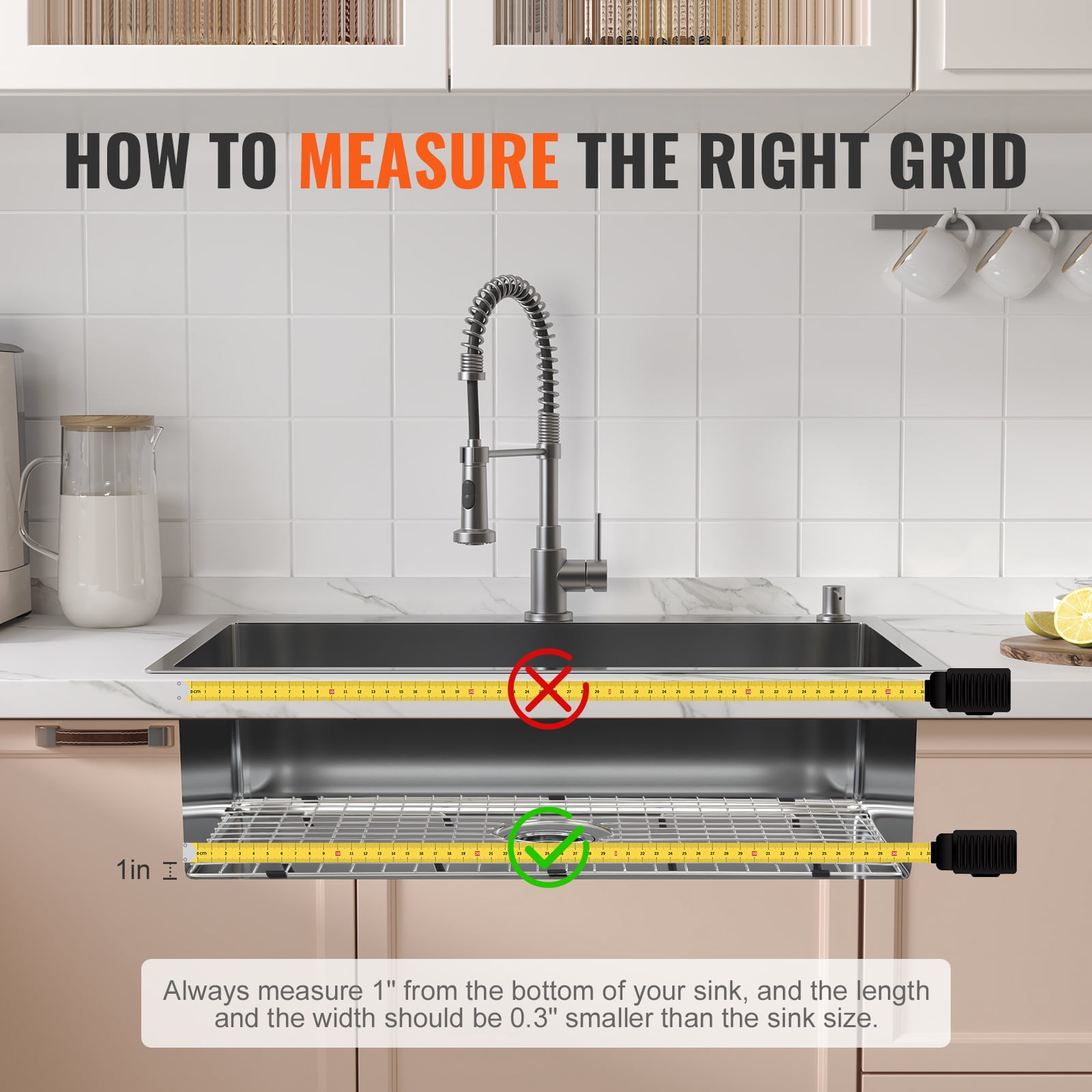 BENTISM Sink Protector Grid For Kitchen 28.5" L x 15.6"W Stainless Steel Drain Rack