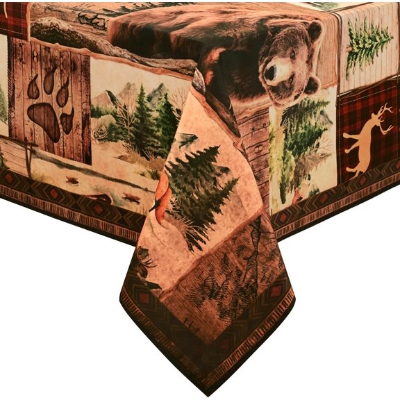 Farmhouse Square Tablecloth 55" x 55", Rustic Lodge Bear Moose Deer Table Cloth Square Table Washable, Polyester Table Cover for Dining Kitchen Party Holiday Buffet Outdoor Country Style Decor