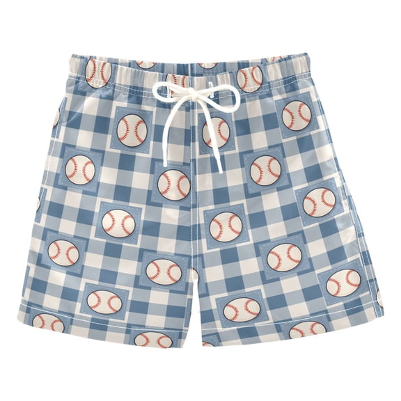 joogoo Boy Swim Trunks Baseball Checkered Bathing Beach Board Shorts M