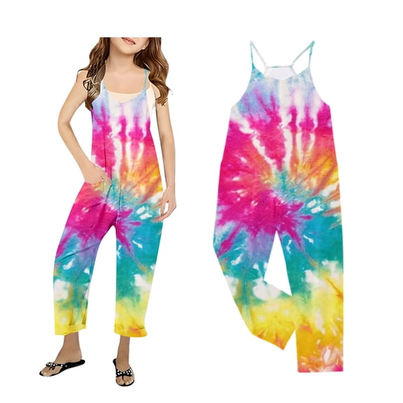 Jumpsuit for Kids Girls Spaghetti Strap Loose Overalls Long Pants with Pockets Kids Summer Outfits 9-10 Years