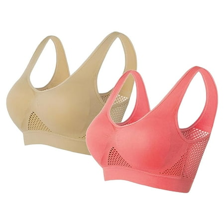 Clearance!Uooqdmx Sports Bras for Women Plus Size Lingerie Sports Bras Comfort Bras Wireless Sleep Yoga Bras with Removable Bandeau Bra Watermelon Red(2PC) 4XL