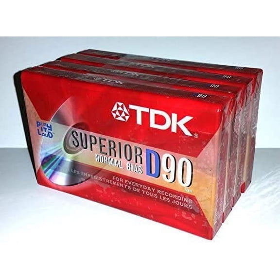 TDK Superior Normal Bias D90 IEC I / Type I For Everyday Recording Audio Cassette Tapes - 4 Pack