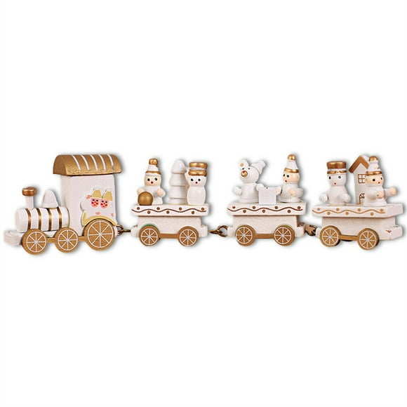 stanreset Little Wood Merry Christmas Train Decoration Xmas Trains Farm Truck Toy Festival Table Ornament New Year Gift for Kid Girls Adults White