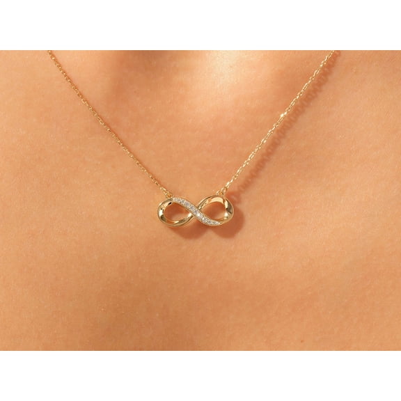 Sparkle Jewels Cubic Zirconia Dainty Infinity Pendant Necklace 14K Yellow Gold Finish Silver
