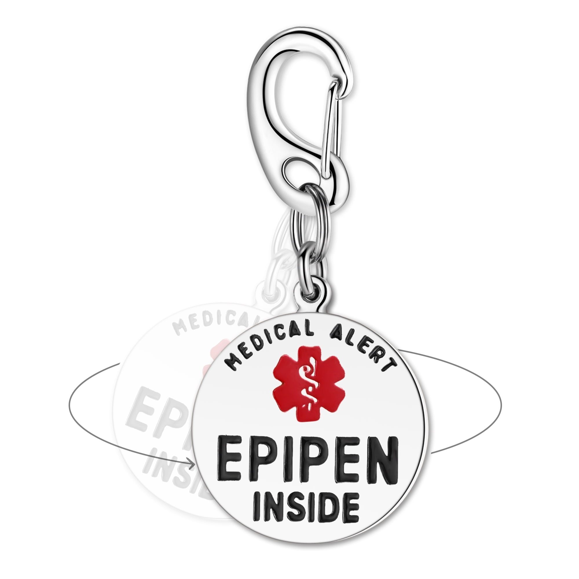 Divoti 1.25" Dual-Sided Stainless-Steel Medical-Alert Bag Tag - EPIPEN INSIDE / Polished Stainless - Quick Clip