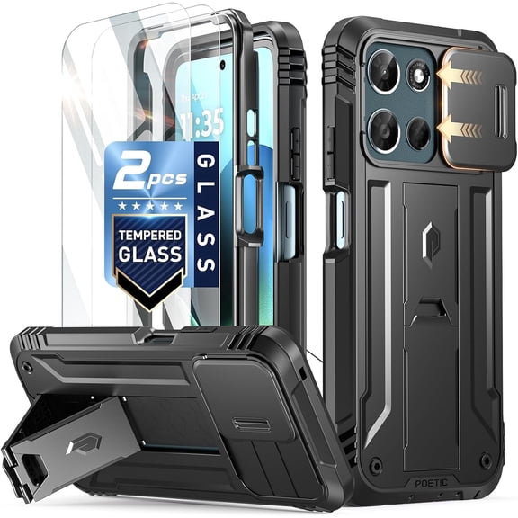 Poetic Revolution Case for Motorola Moto G 5G 2026 / Moto G Play 2026, [Slide Camera Cover], [20FT Mil-Grade Drop Tested], Full-Body Military Grade Dual-Layer Shockproof Cover with Kickstand, Black