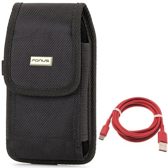 Case Belt Clip   6ft USB-C Cable for Motorola One 5G Ace Phone - Rugged Holster Canvas Cover and  Red Charger Cord Power Wire Combo for Motorola One 5G Ace