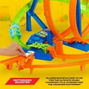 Hot Wheels Track Set w/ 5 Crash Zones, Motorized Booster, 1 Car, 2 Loops